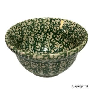 Gerald E. Henn Green Spongeware Pottery 8” Mixing Bowl Stoneware Roseville OH